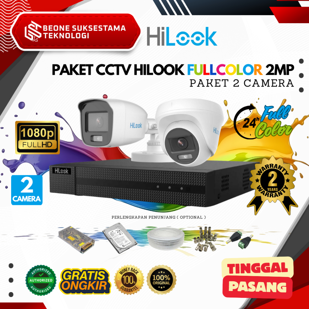 Paket CCTV Hilook FULLCOLOR 2MP 2 Channel Kamera Lengkap