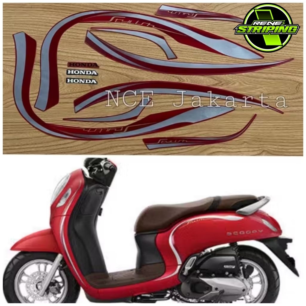 STIKER STRIPING STANDAR ORI HONDA SCOOPY STYLISH FI 2021 2022 GLOSSY MERAH