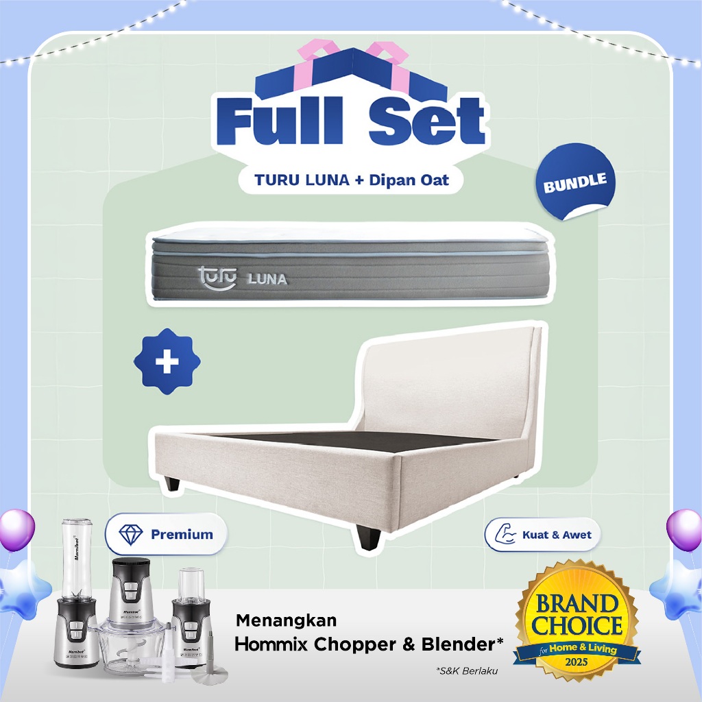 Set Bundle Pocket Spring Bed TURU LUNA + Dipan PEANUT / OAT TURU - FULL SET TERMURAH
