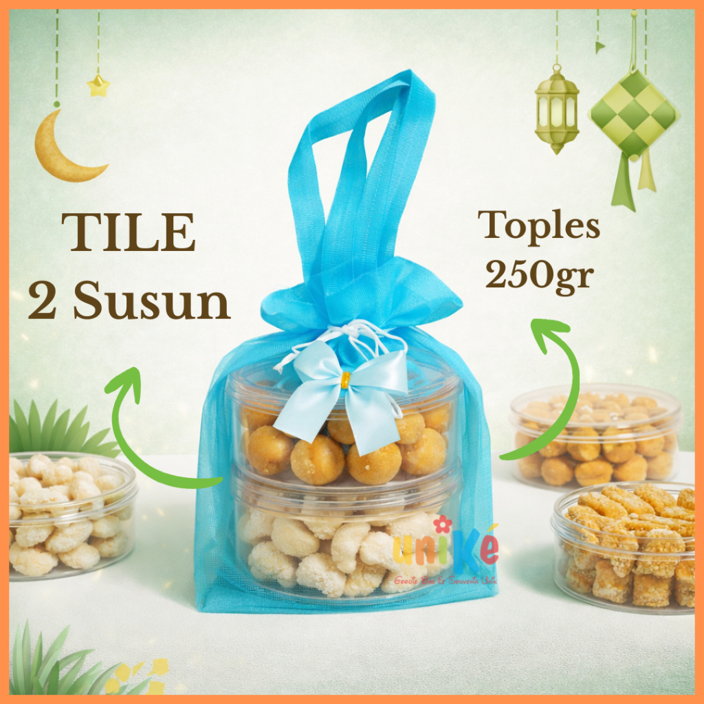 MINIMAL 12 PCS - Tas Tile Toples 2 Susun 250 gram Bingkisan Parcel Kue Kering Lebaran Idul Fitri Goo