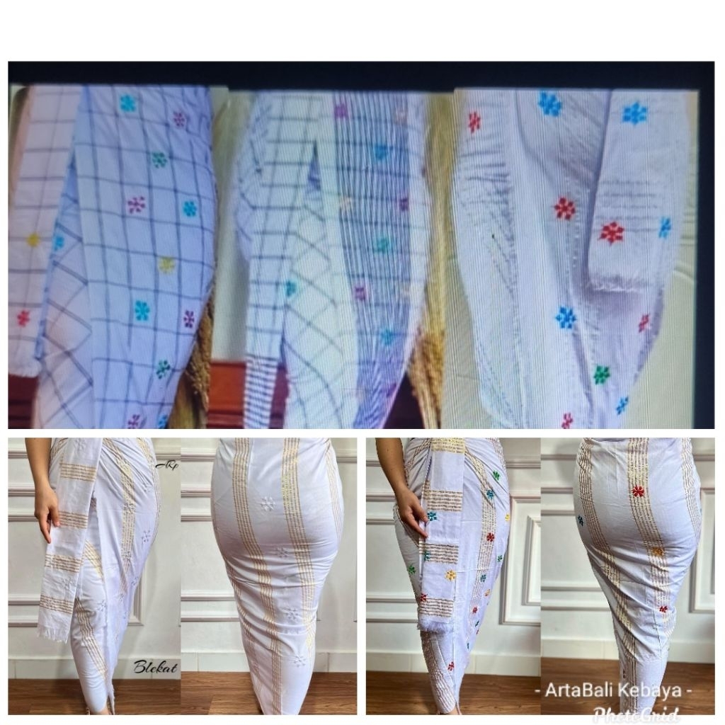 Kamen lembaran putih Endek blekat + slendang