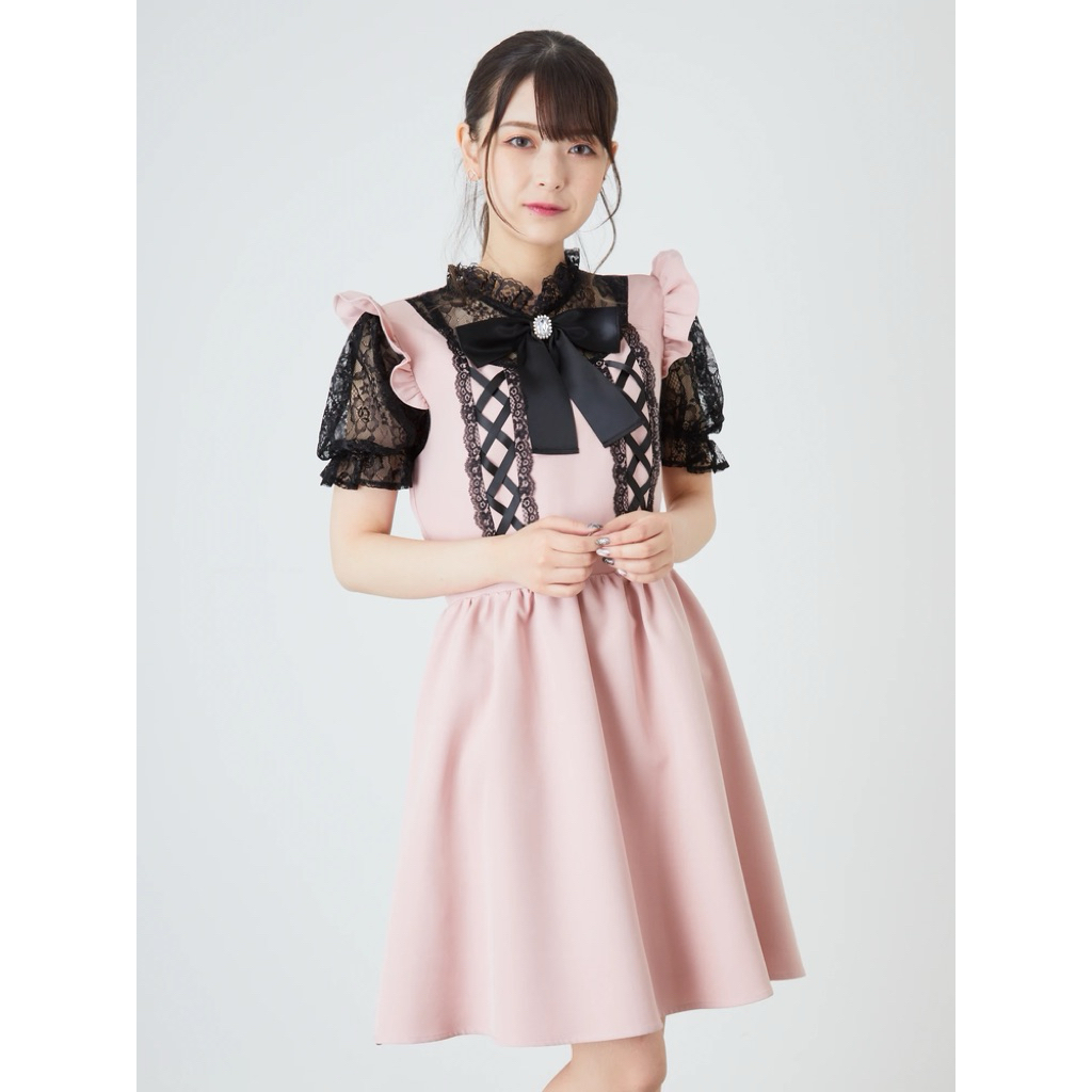 Ank Rouge Jirai Kei Pink Black Dress Kawaii Harajuku Style Lace ryousangata