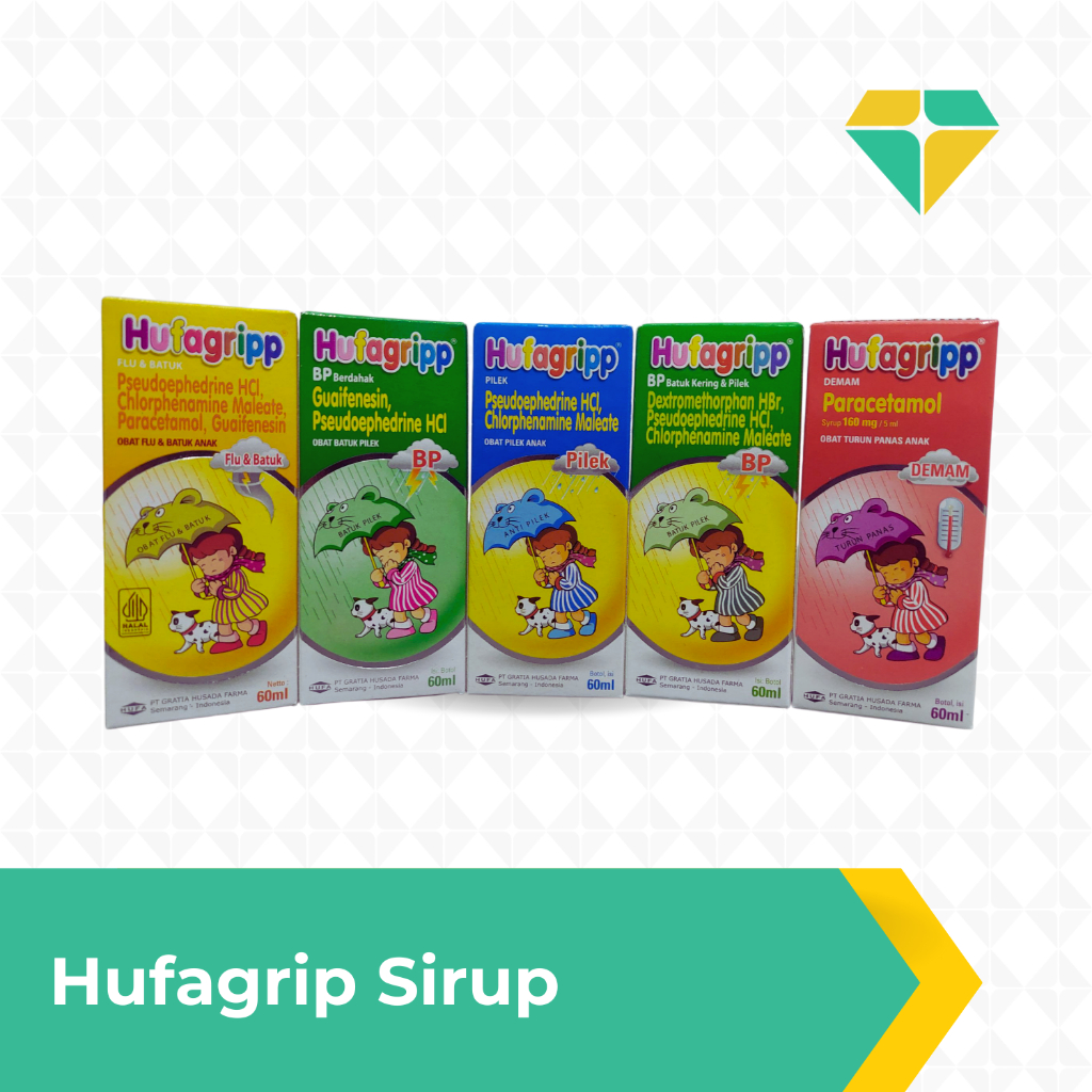 Hufagrip Sirup untuk Flu, Batuk, Demam Anak | Hufagrip Pilek - Biru | Hufgrip Flu - Kuning | Hufagri