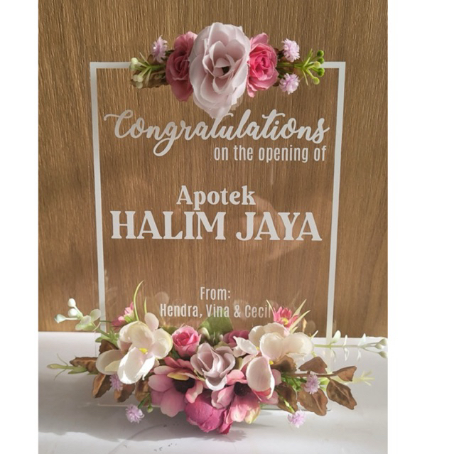 Mini Acrylic Signage / Hadiah Ucapan Pembukaan Toko Baru / Hadiah Wisuda / Hadiah Graduation / Bunga