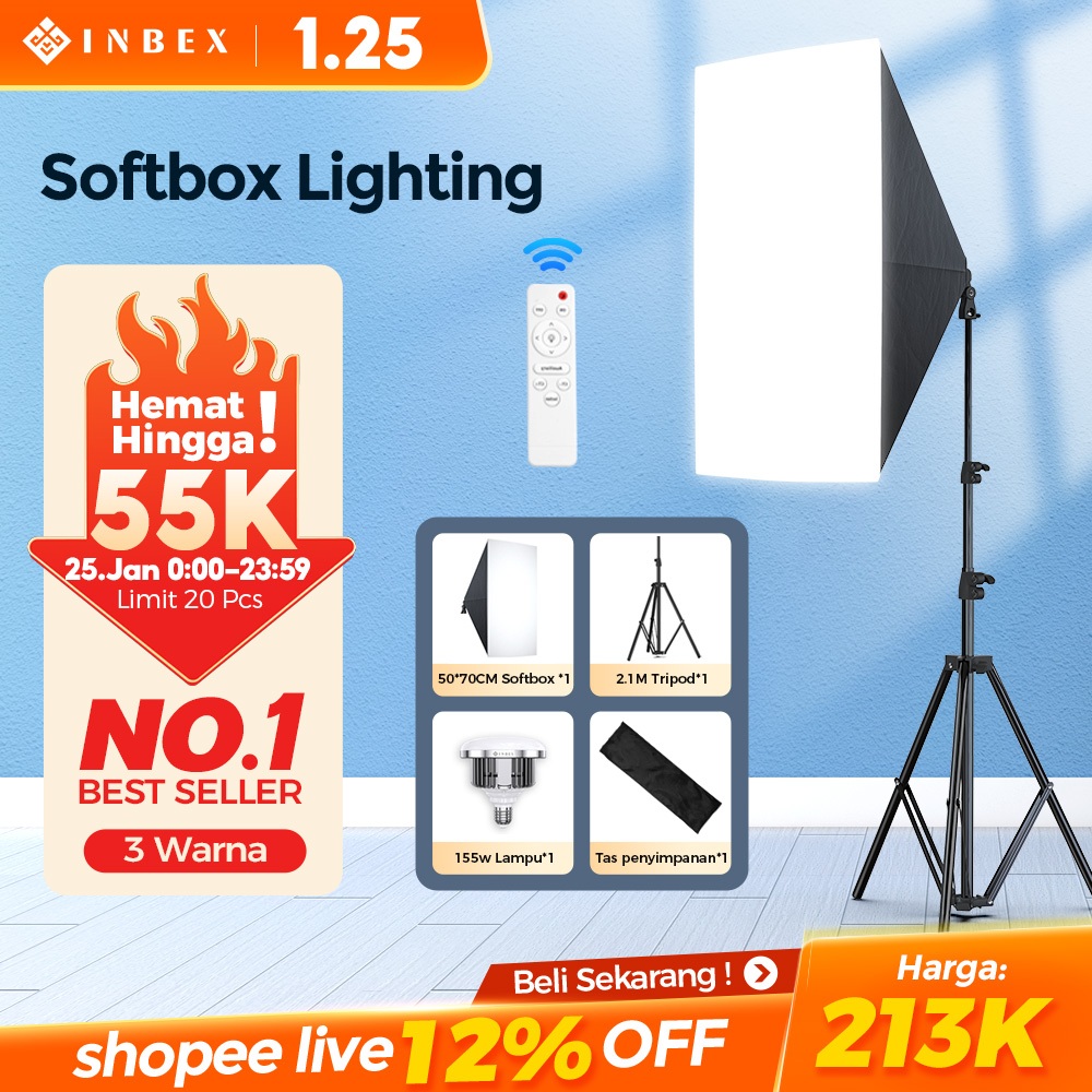 [20%OFF-NO.1] INBEX Softbox Kit Lighting Konten Kreator Ring light  Lampu Studio vlog Live Streaming