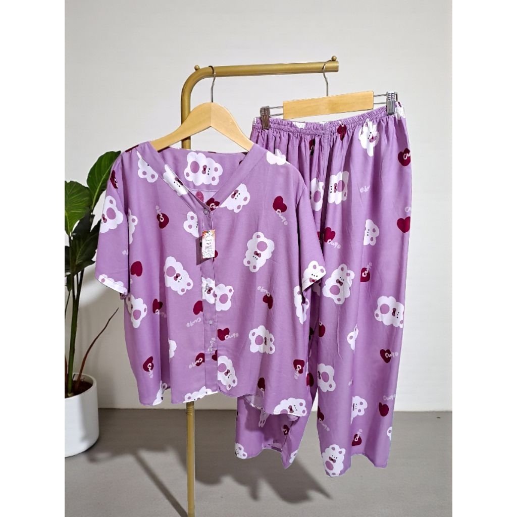 YURA ONE SET JUMBO LD ±135/PIYAMA JUMBO/PAJAMAS/LENGAN PENDEK CELANA PANJANG