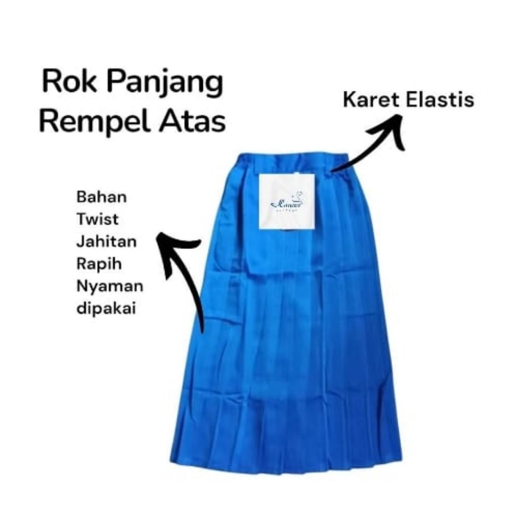 rok panjang rempel atas mi biru benhur/maxi panjang rempel atas mi biru benhur/seragam sekolah