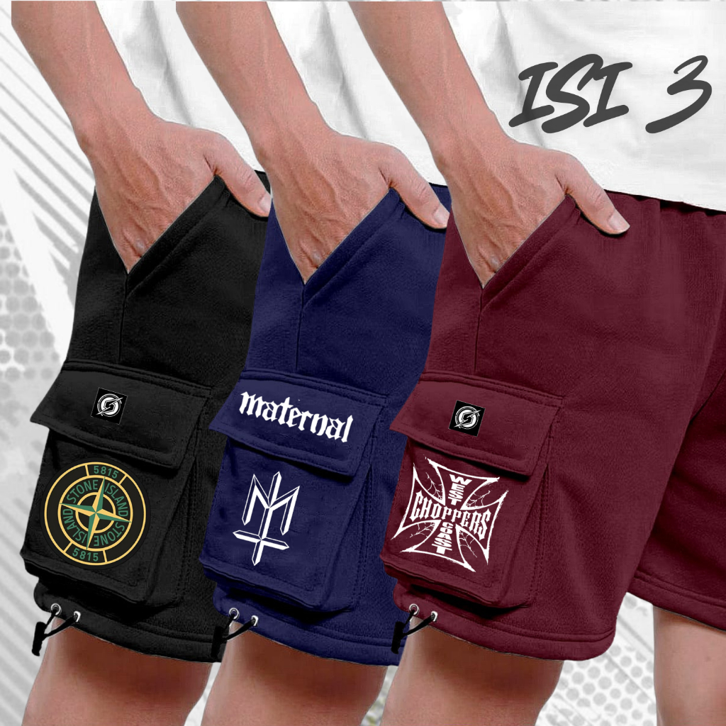 ISI 3 PICIS Celana Pendek Cargo Pria Keren Terlaris Santai Original Viral Celana Pendek Cargo Fleece