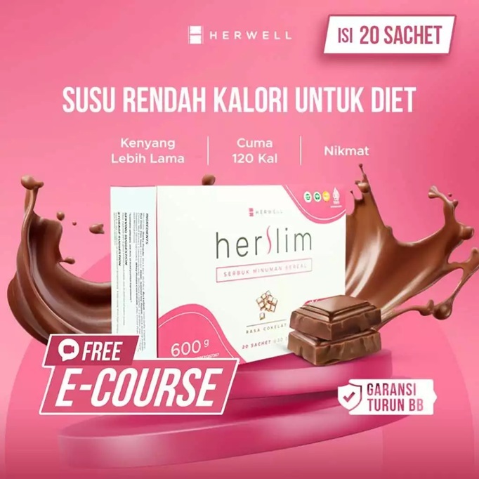 Herwell Herslim Susu Diet Coklat Rendah Kalori 20 Sachet BPOM