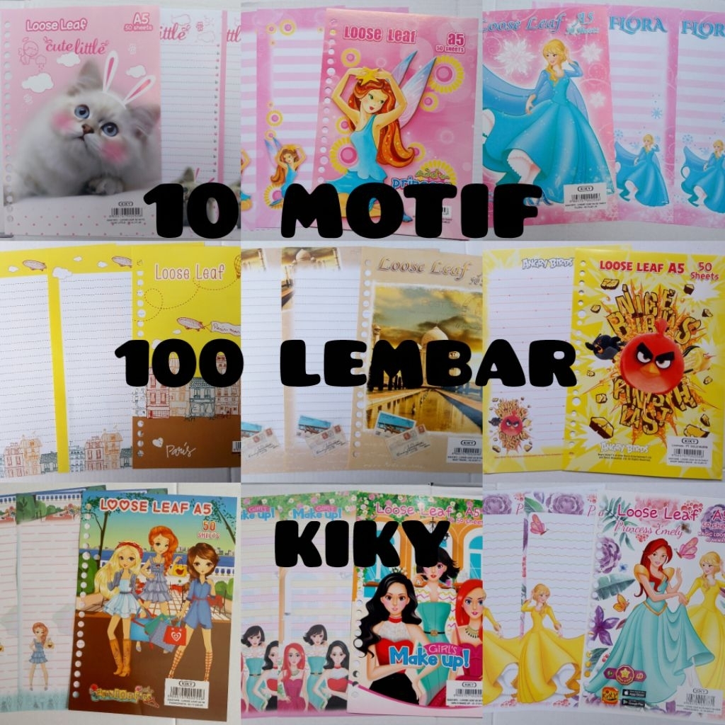 100 LEMBAR ISI BINDER A5 10 MOTIF  / LOOSE LEAF MOTIF KIKY