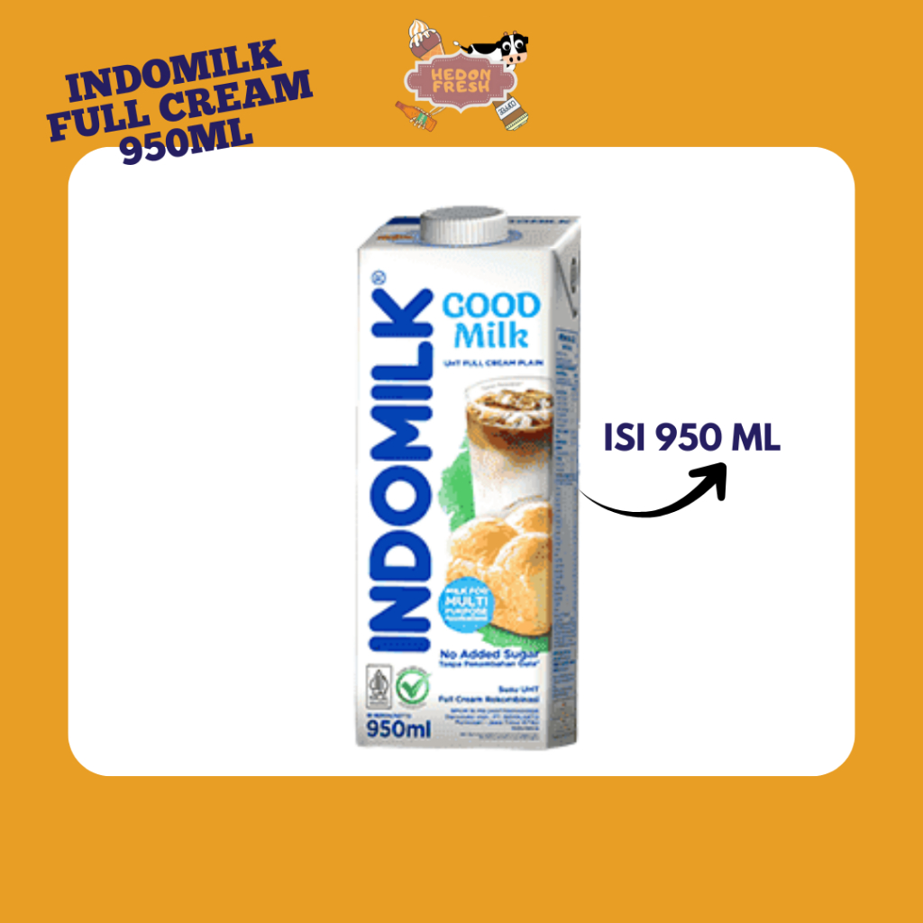 INDOMILK Susu UHT Plain Full Cream 1 Liter (950ml)