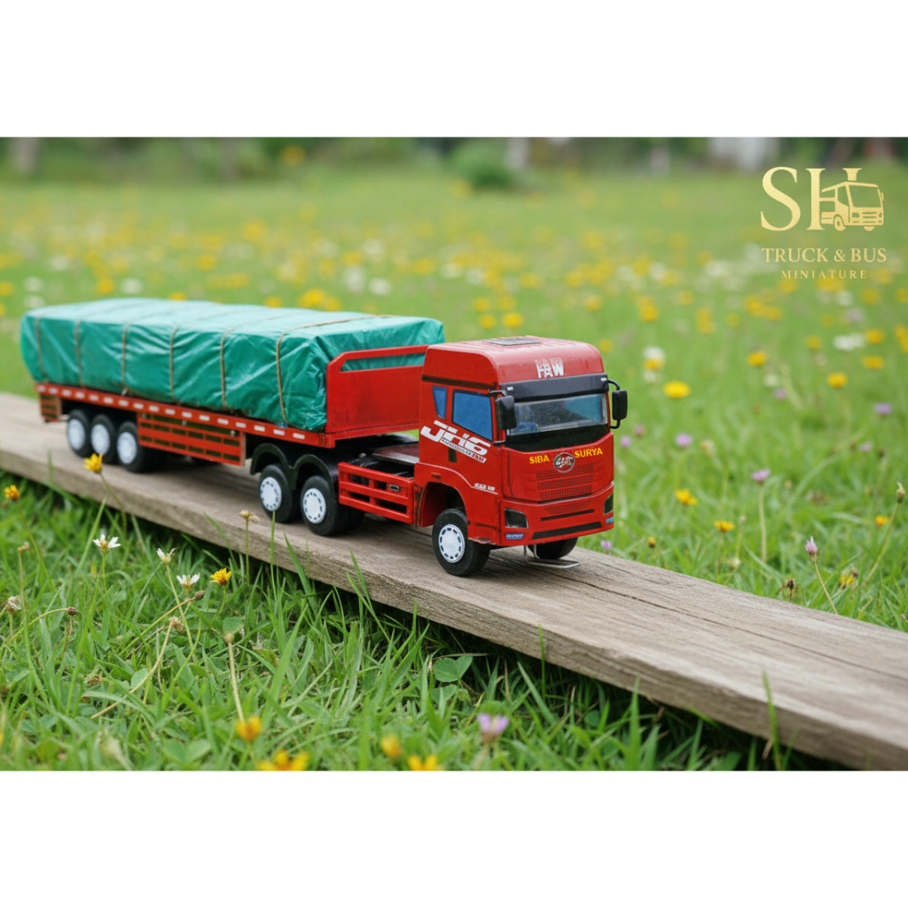 Miniatur Truk Trailer SIBA SURYA 3D Skala 1:30 – Handmade Full Lampu