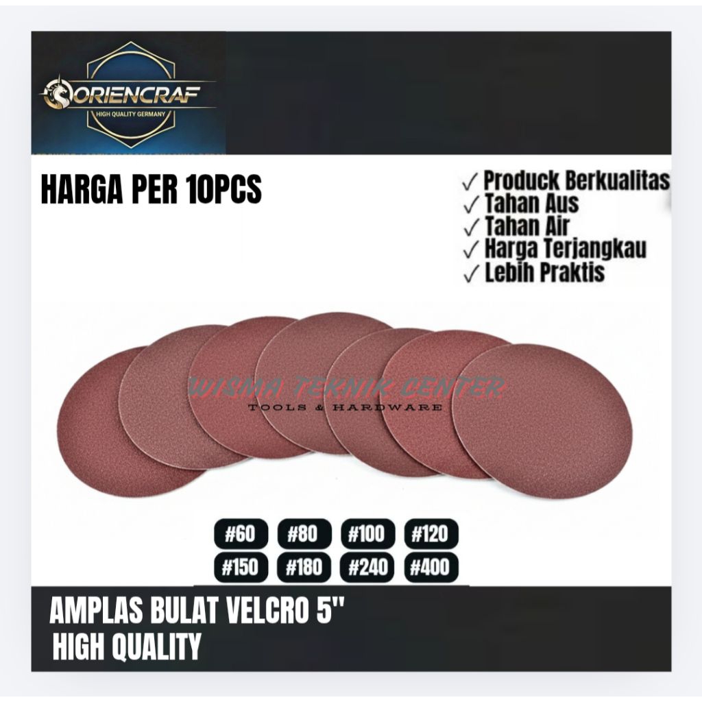 10Lembar Amplas Velcro Bulat 5" Amplas Grenda Bulat 5' Oriencraf