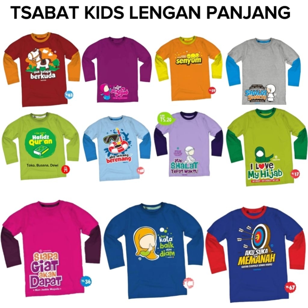 Lengan Panjang Kaos Tsabat Kids Cowok Cewek | Kaos Anak Islami | Kaos Anak Dakwah | Kaos Anak Karakt