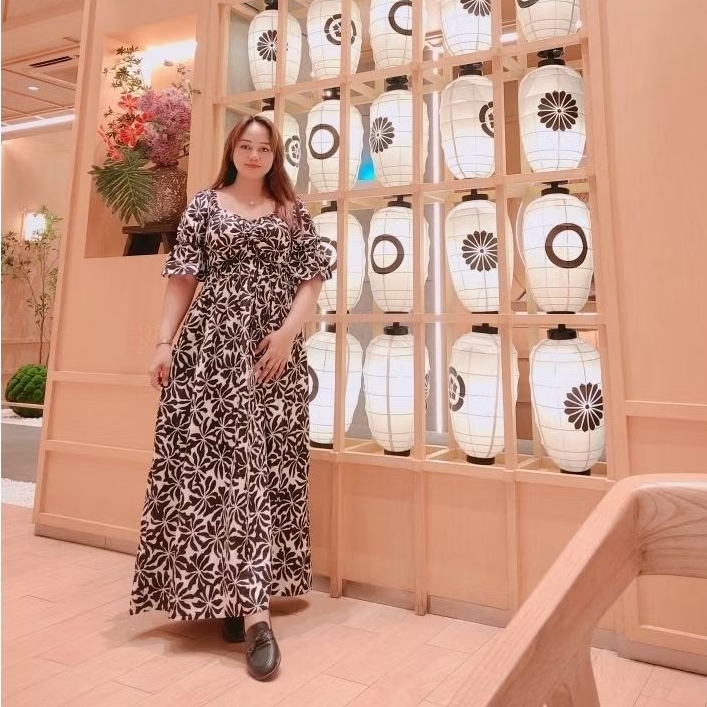 DRESS SABRINA LONG KERUT MOTIF BUNGA ELEGAN SUPER LEMBUT ADEM DAN TEBAL