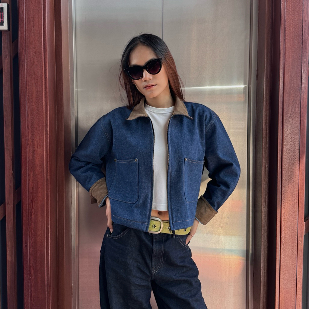 RULA JACKET/JACKET DENIM/BOXY JACKET/COLLAR CORDUROY