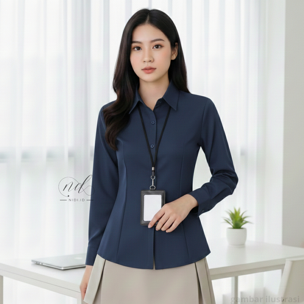 OHIME - Athena Fitted Shirt Fit Body Kemeja Wanita Basic Lengan Panjang Baju Kerja Warna Putih Size 