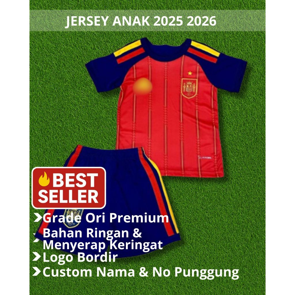 Setelan Jersey Bola Anak Spanyol Home Kids 2026 World Cup Grade Ori | Ready Stock  Bisa Pasang Nama 