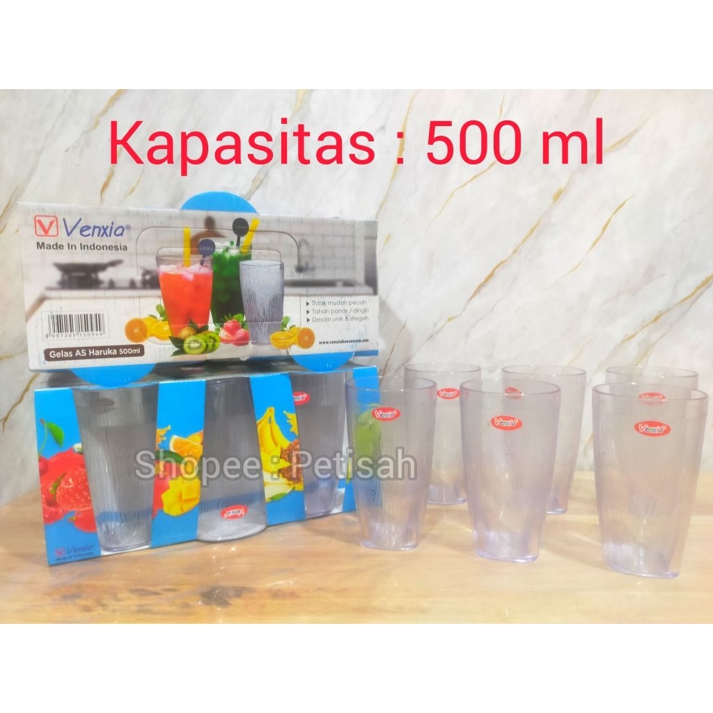 Gelas Akrilik Venxia Haruka 500ml / Gelas Bening Tekstur Jeruk 500ml / Gelas Plastik Akrilik / Gelas