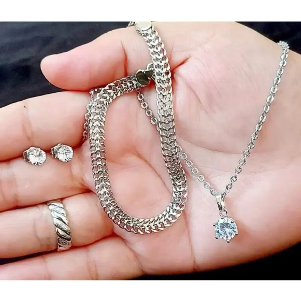 SET PERHIASAN TITANIUM SILVER KOMPLIT WANITA