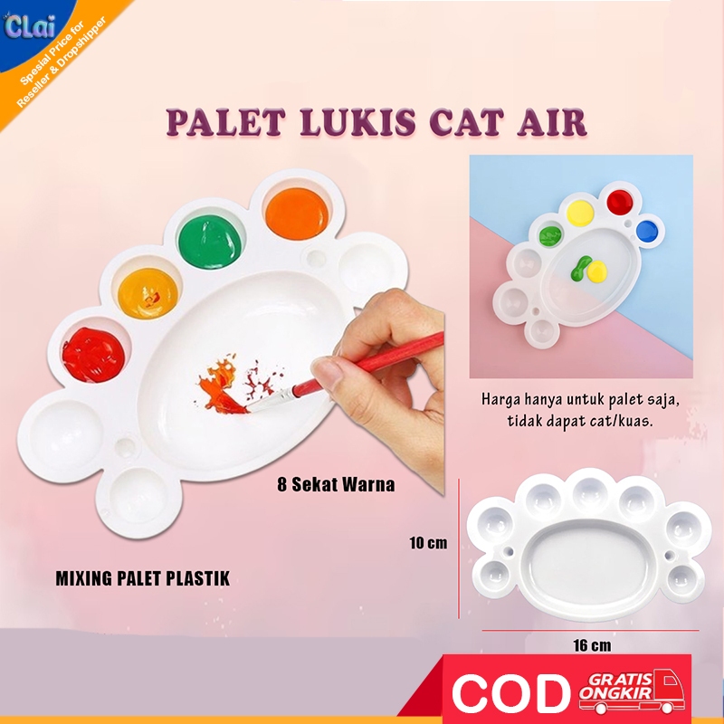 (clai) Palet Lukis Kepiting Oval Cat Air Wadah piring palette plastik untuk melukis cet akrilik anak