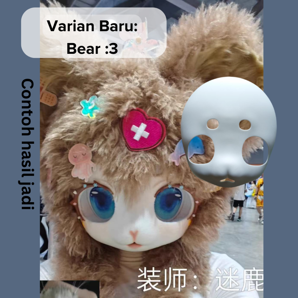 DIY Kigurumi Base Fursuit - Kelinci, Usagi, Bear. - Rabbit Head Skull Mask, Thick Plastic, Ready Sto