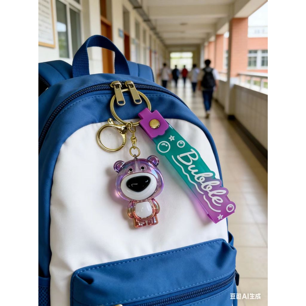 Gantungan Kunci Mainan Boneka Beruang Hidung Besar Kartun Akrilik Transparan Berlapis AB Hiasan Beru