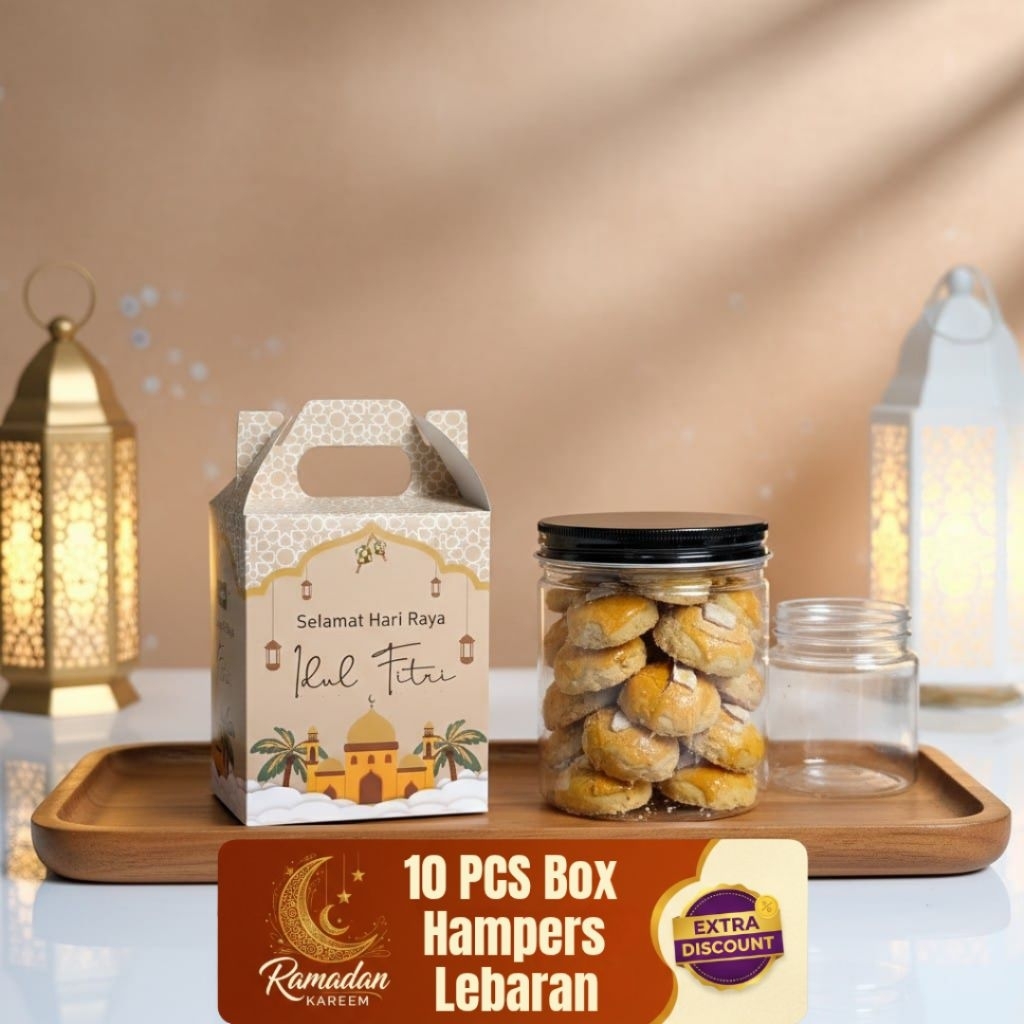 (Isi 10)Box Lebaran Hampers 1 Toples tabung 600 ml Box Parcel Lebaran Box Dus Kue Kering Lebaran Idu