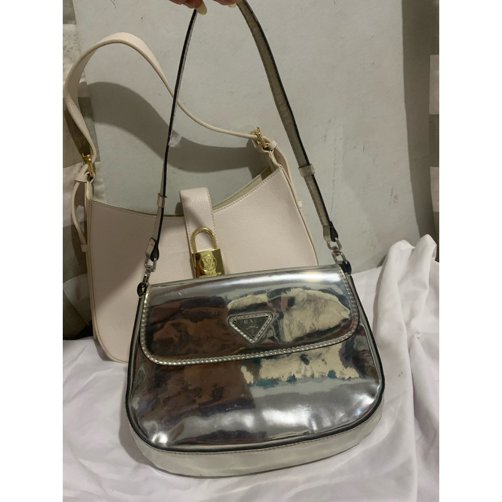 Prada cleo flap sliver patentleather