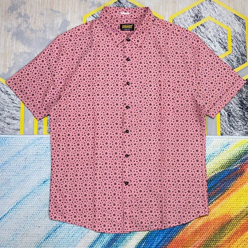 Kemeja Motif Second Exhaust Size fit ke L Lengan Pendek Printed
