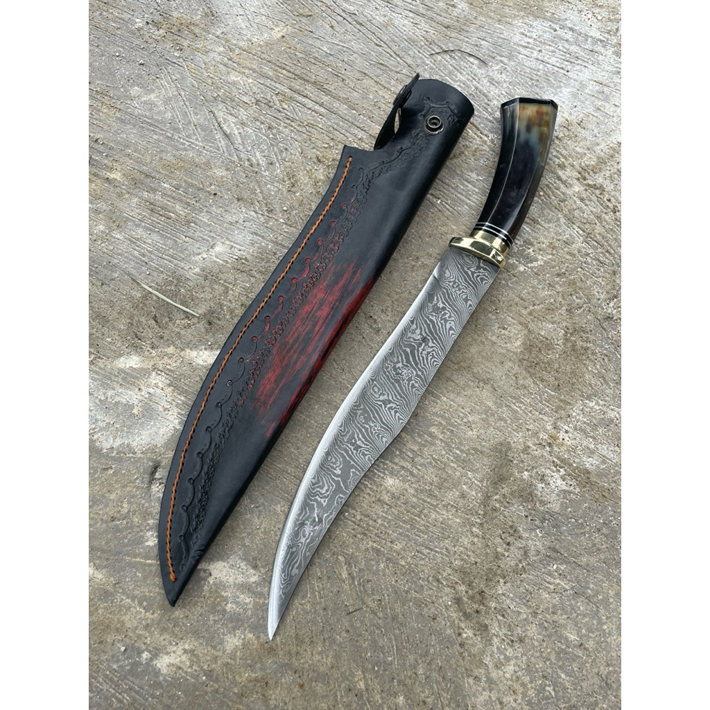 Pisau Bowie Mewah Baja Pamor Damaskus