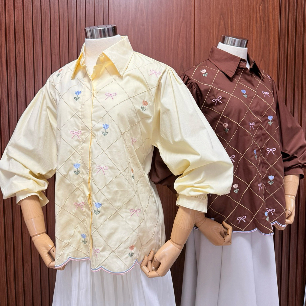 SHE - VAIA SHIRT BORDIR WANITA HIJAB BUNGA By SHEMANGAT ID