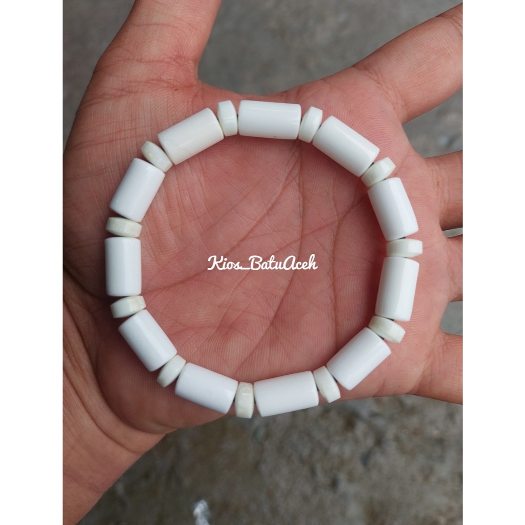 Gelang Batu Giok Salju Original Asli Aceh Tabung Pipih