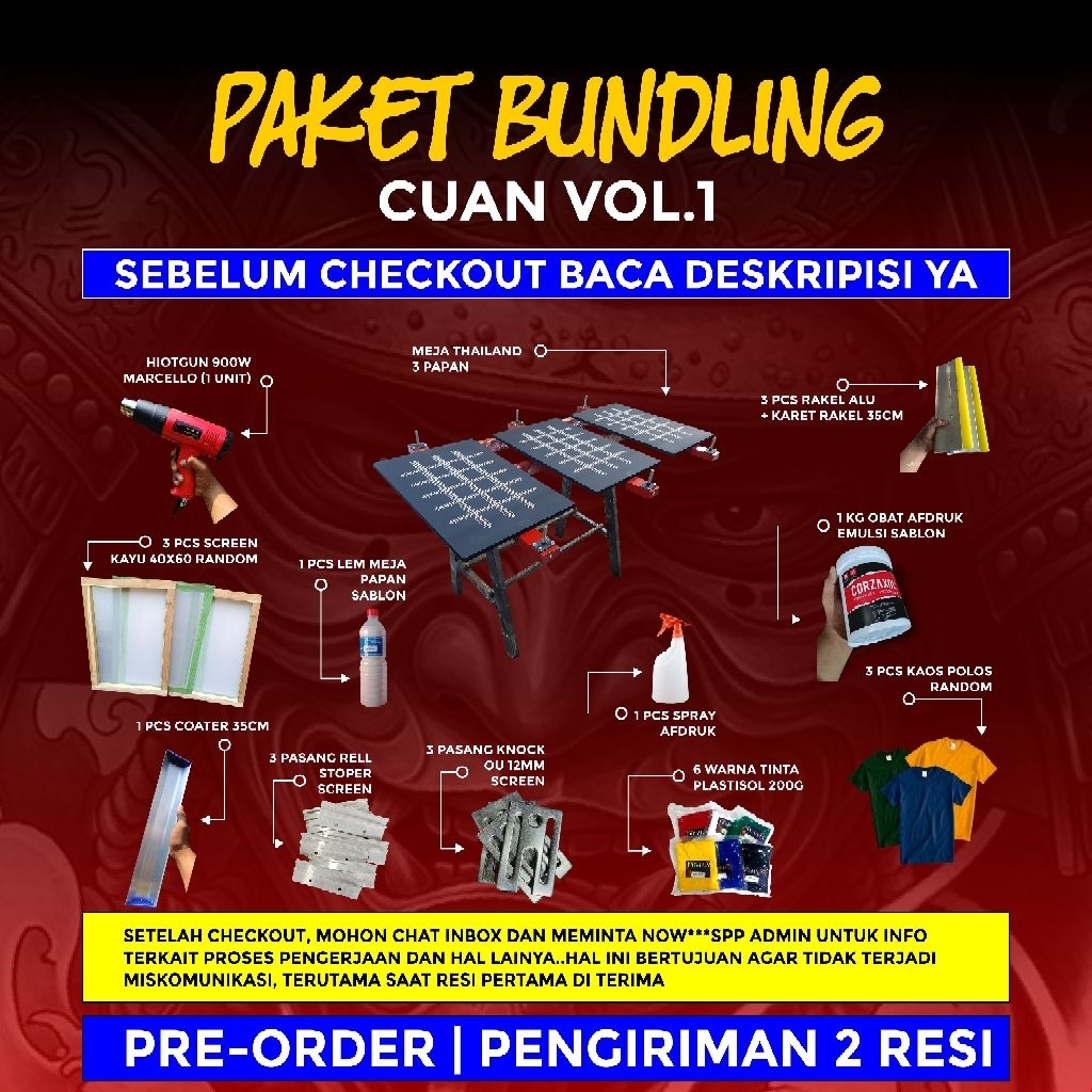 Paket bundling meja Thailand 3 papan - Alat Sablon Coba Cuan Plastisol vol 1