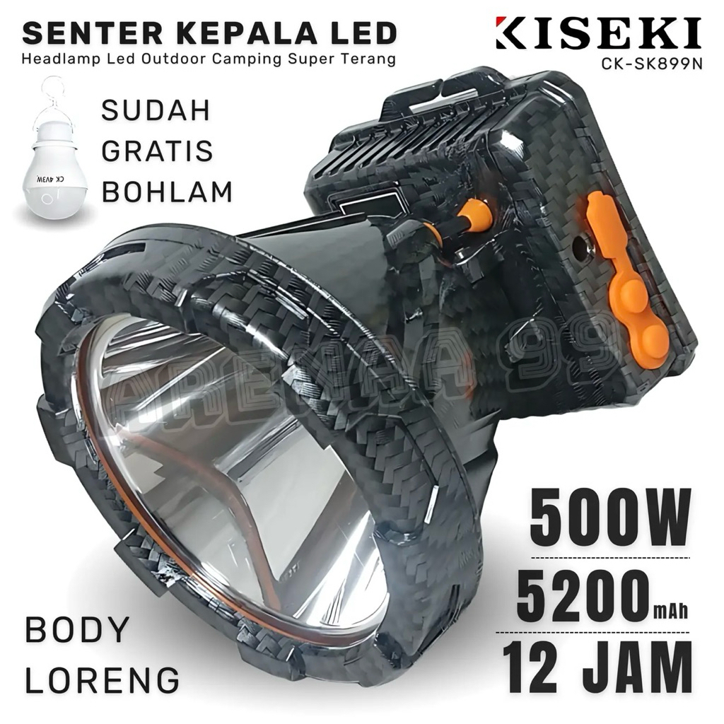 KISEKI Senter Kepala 500W  Kiseki CK-SK899N Gratis Bohlam LED | Headlamp Camping Super Terang - Bate