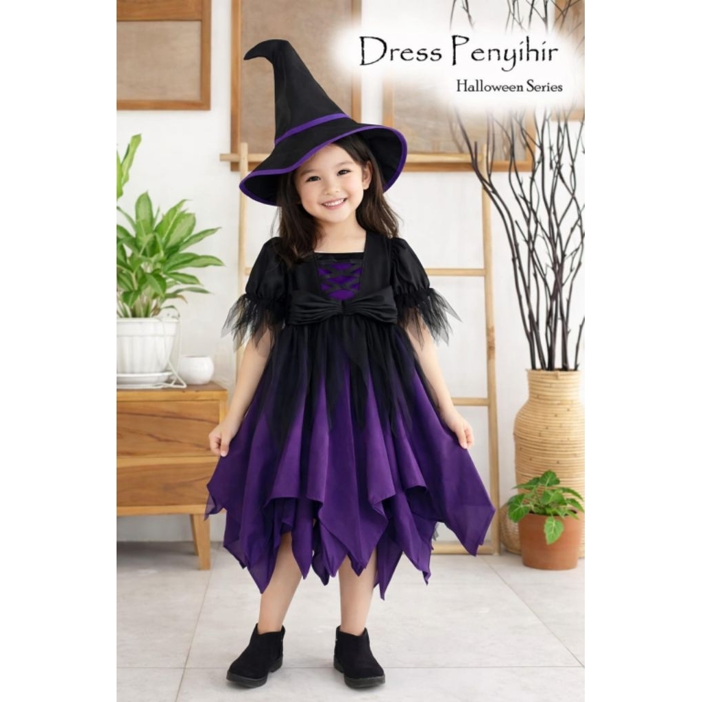 Penyihir/penyihir kostum/penyihir cilik/penyihir anak/Halloween/Halloween costume/Halloween dress/ba