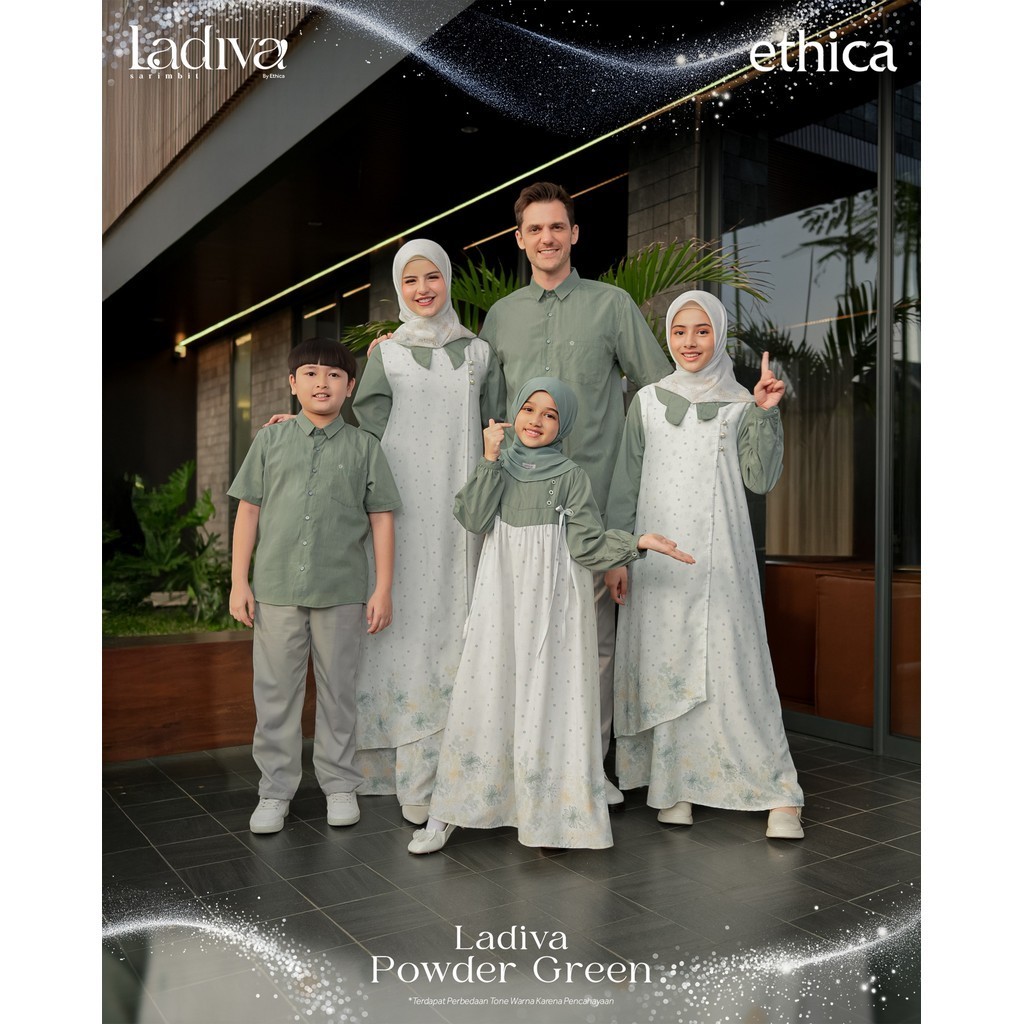 ETHICA COUPLE / SARIMBIT KELUARGA / FAMILY SET TERBARU MODEL LADIVA WARA POWDER GREEN (KOKO AYAH / G