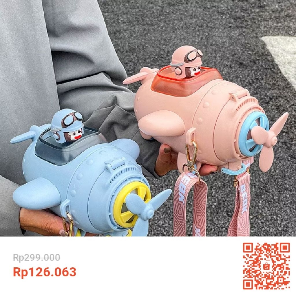botol minum anak bentuk pesawat sedotan 500ml