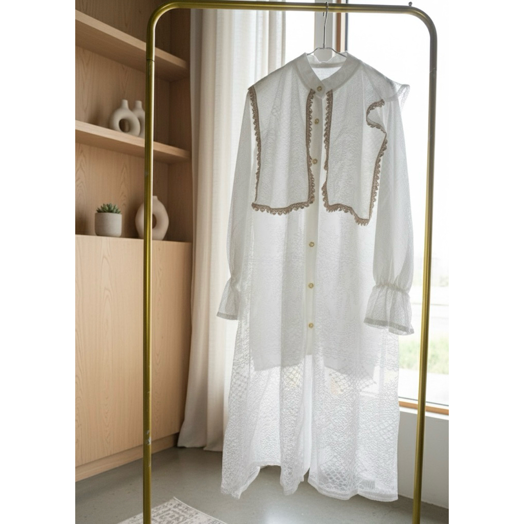 Tunik Brukat Putih Premium Atasan Wanita Elegan-Tunik Brukat Elegant Korean Style