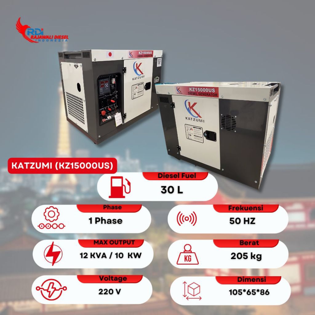Genset Portable Katzumi 12KVA 10.000 Watt Diesel Silent
