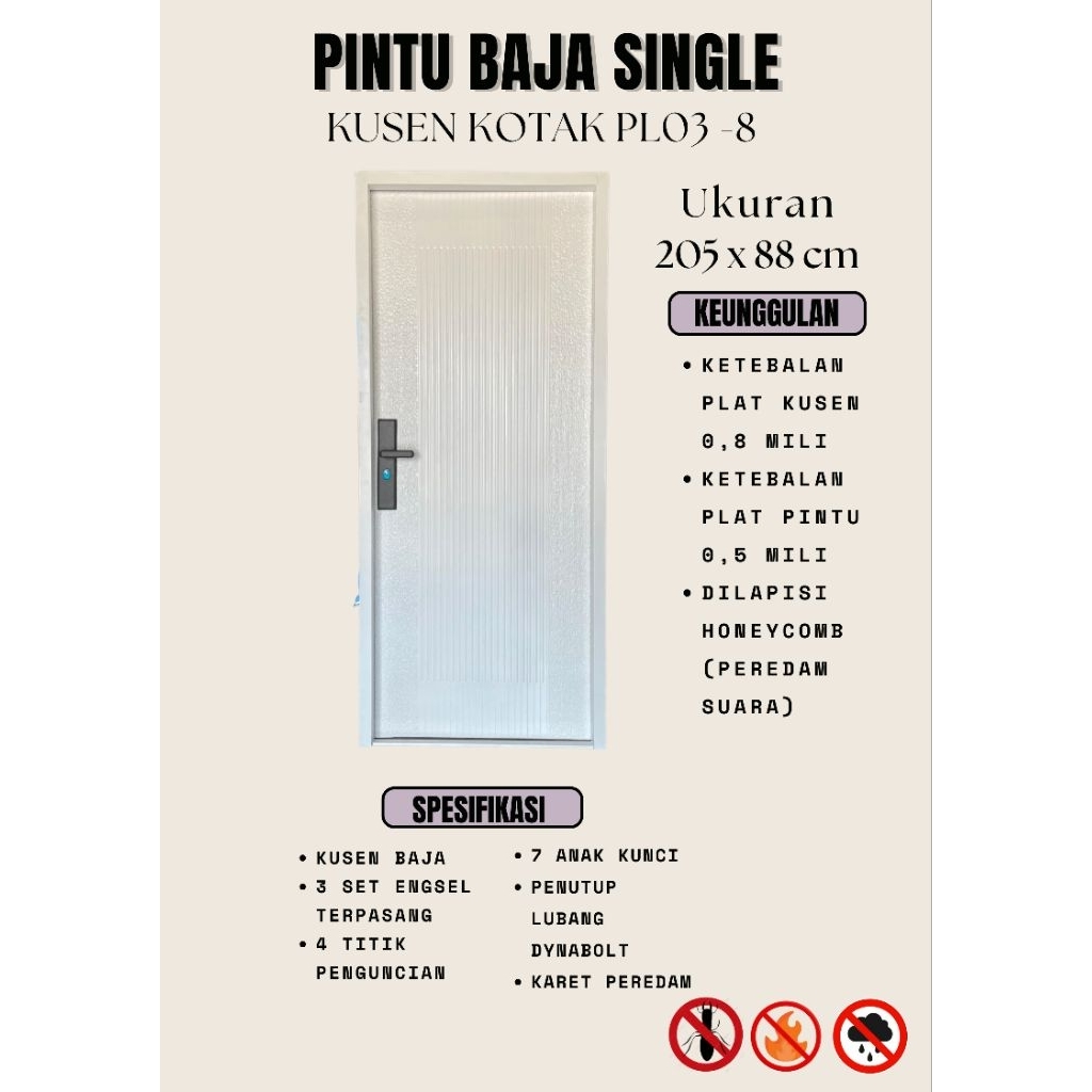 PINTU BAJA MINIMALIS KUSEN KOTAK SINGLE TYPE 205 x 88cm + Packing Kayu