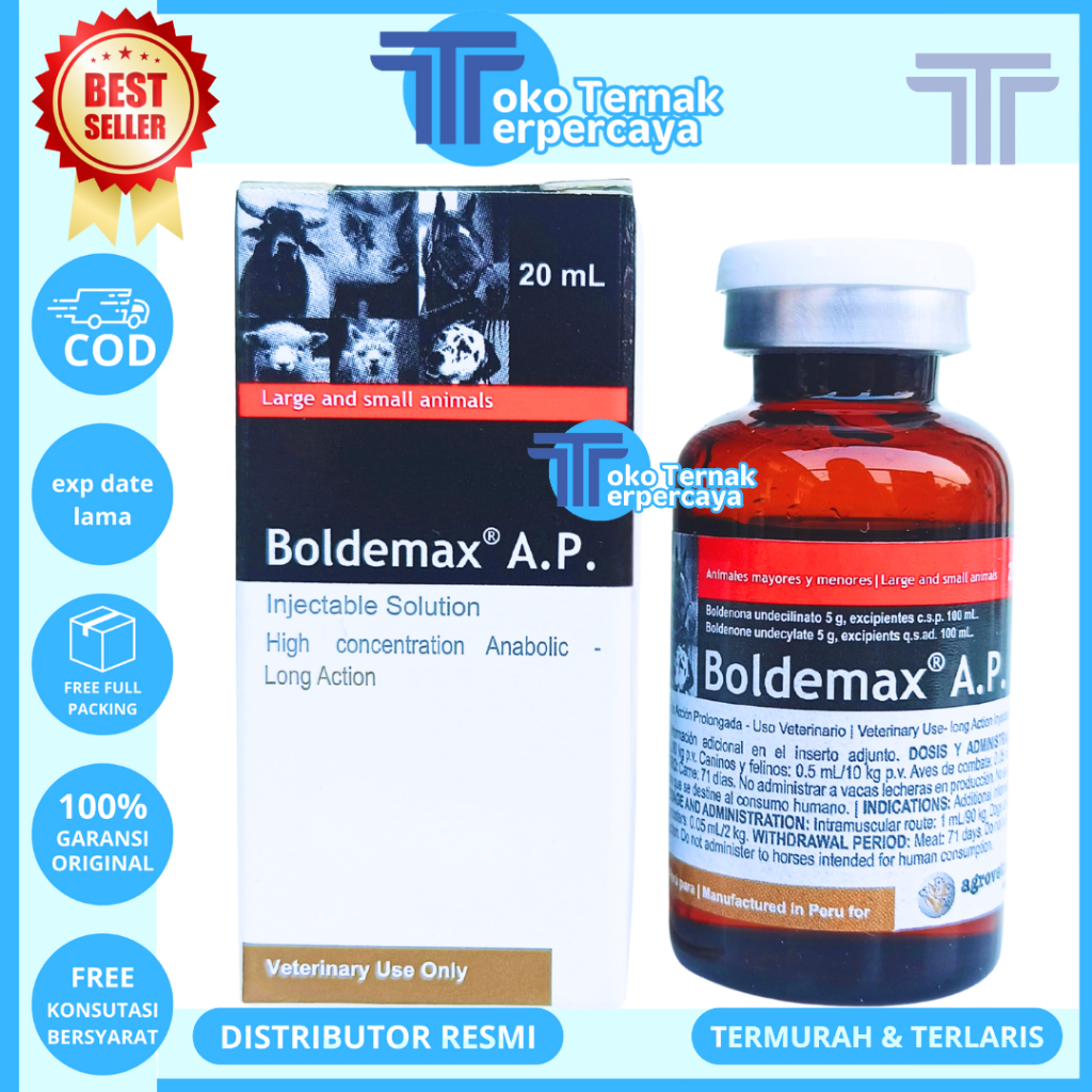 BOLDEMAX AP 20ML AGROVET - Obat Pemacu Pertumbuhan & Penggemukan Hewan Sapi Kuda Kambing Babi Anjing