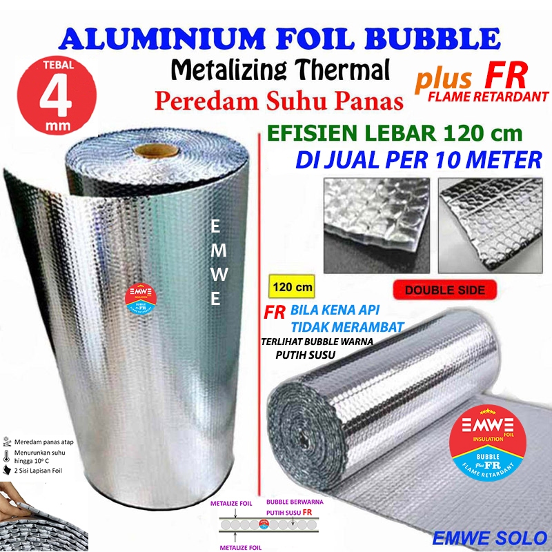 (  10 meter ) Alumunium Foil Bubble Wrap Peredam Panas Atap Rumah Ketebalan 4 mm Lebar 120 cm