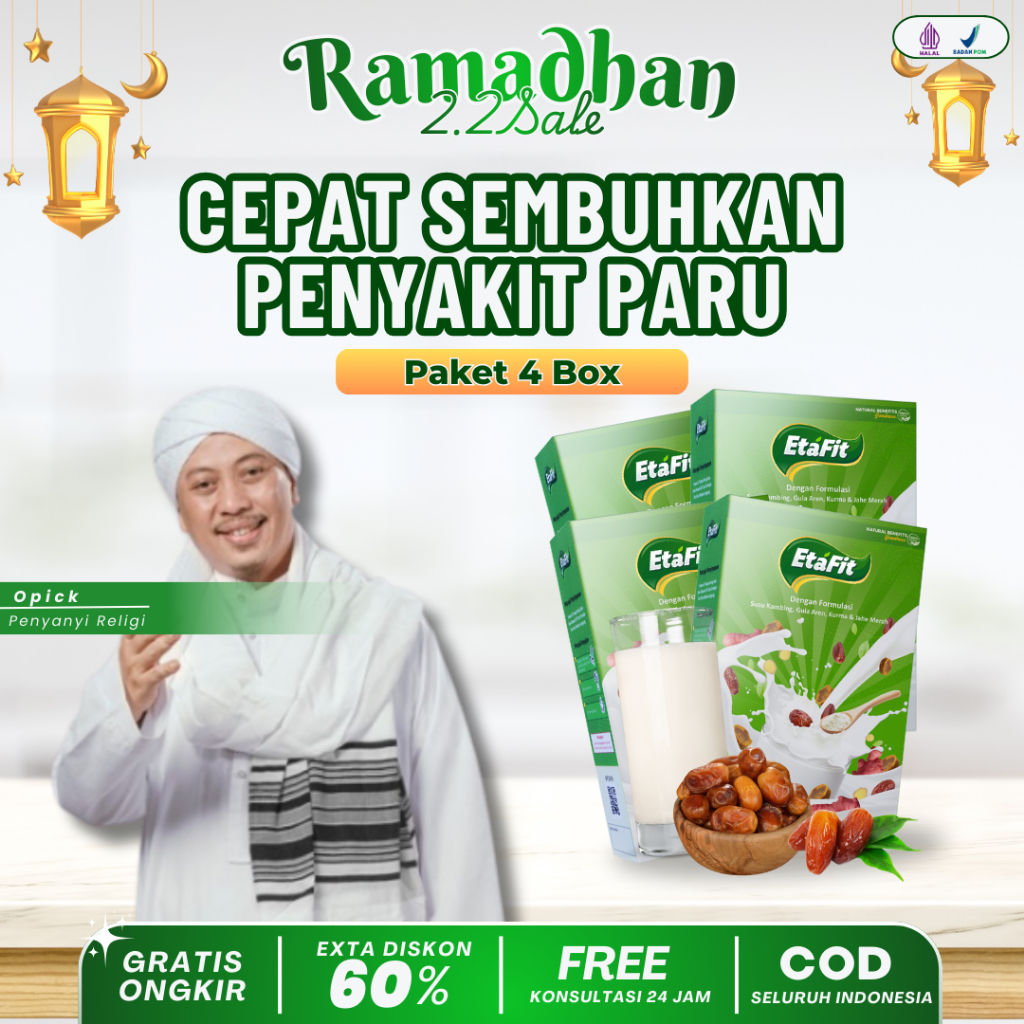 ETAFIT 4 BOX - Obat TBC Paru Paru Flek Basah Bronkitis Pneumonia TB Aktif - Susu Kambing Etawa 100% 