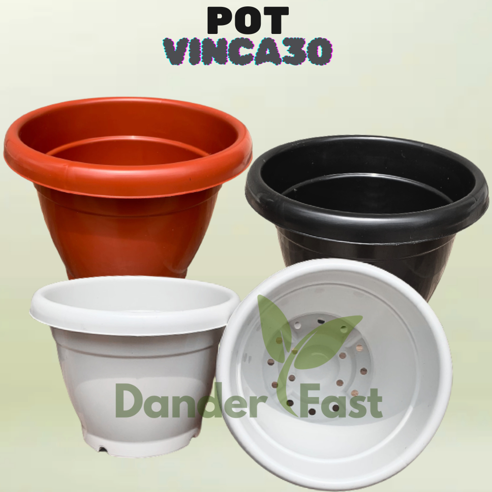 Danderfast Pot Gentong VINCA 30 HITAM PUTIH MERAH BATA COKLAT Pot Plastik Bunga Jumbo Besar Tebal Mu