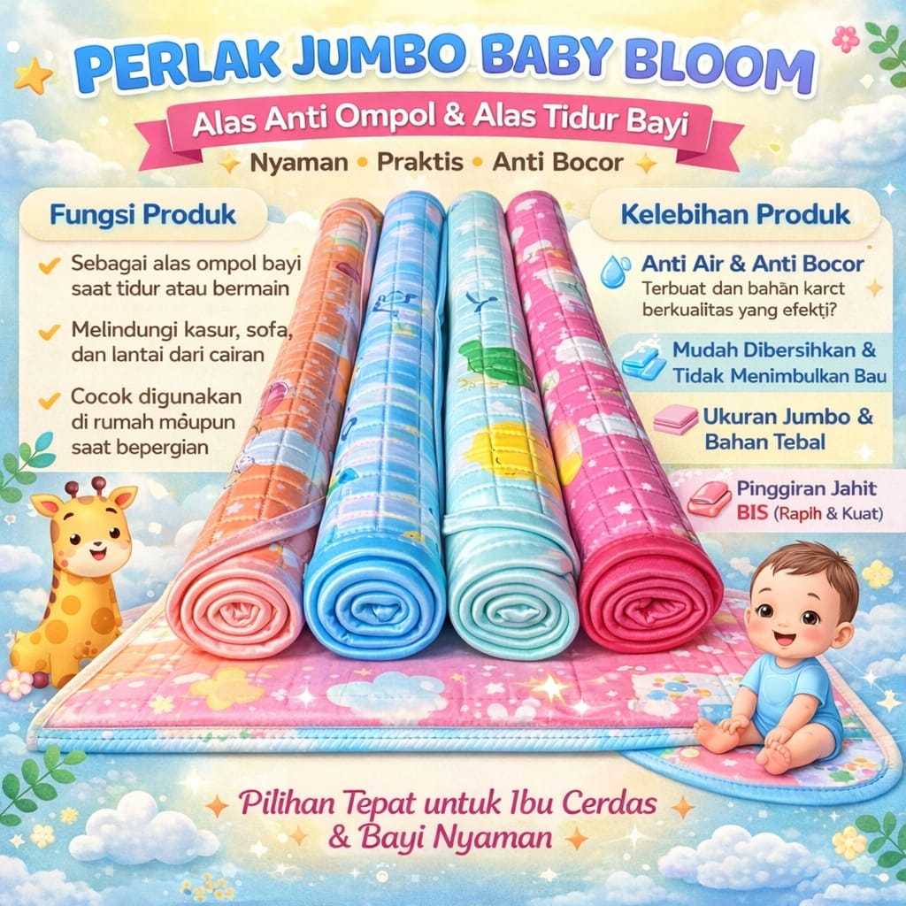 Alas Ompol Perlak Karet Jumbo Bayi Waterproof Perlak Pangku Travel 70x50 80x70 110x70 Perlak Jumbo /