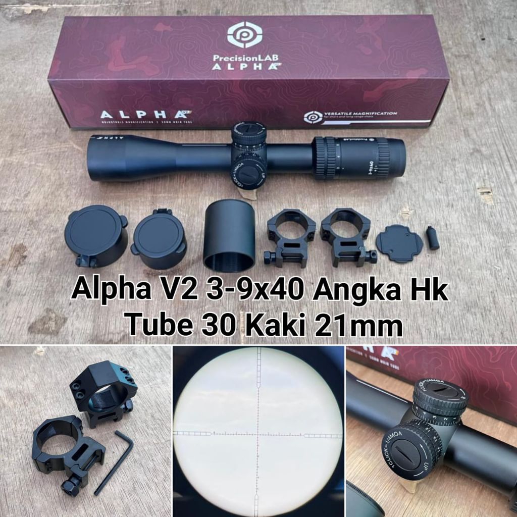 Telescope Alpha V2 3-9x40 dan Alpha V2 3-9x40 IR Reticle HK Angka Tube 30mm / Teleskop Alpha V2 Mura