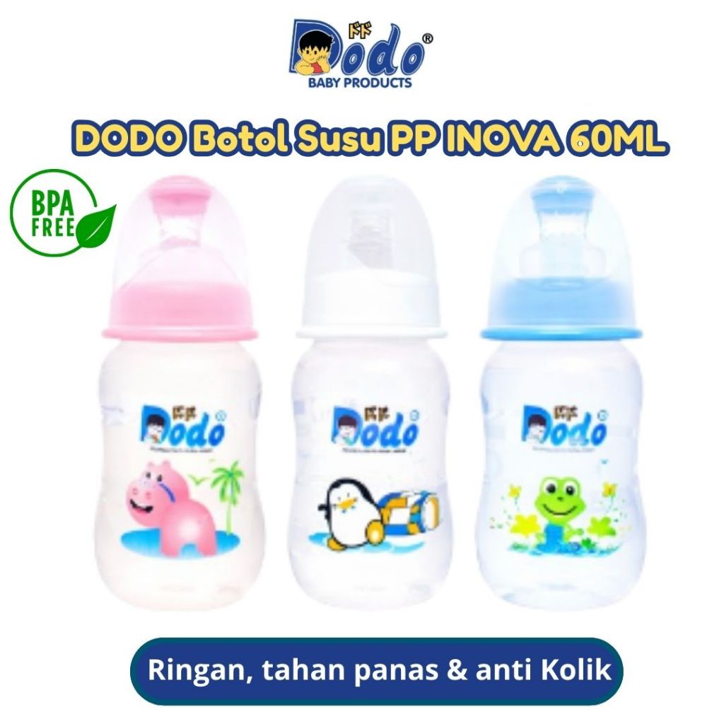 Dodo Botol Minum Susu Anak Seri PP Inova 60ml | Anti Kolik | BPA Free | Dot Pedo | Dot Pipih