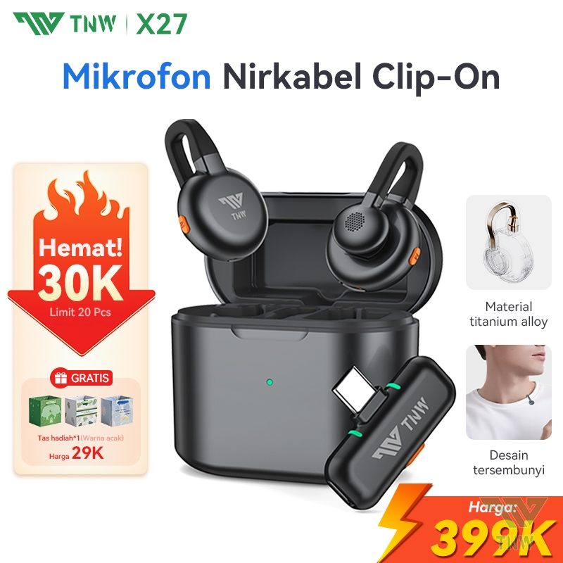 TNW X27 Mini Wireless Lavalier Microphone Hidden Mic Clip-on Noise Cancelling Dual Mikrofon Untuk Vl