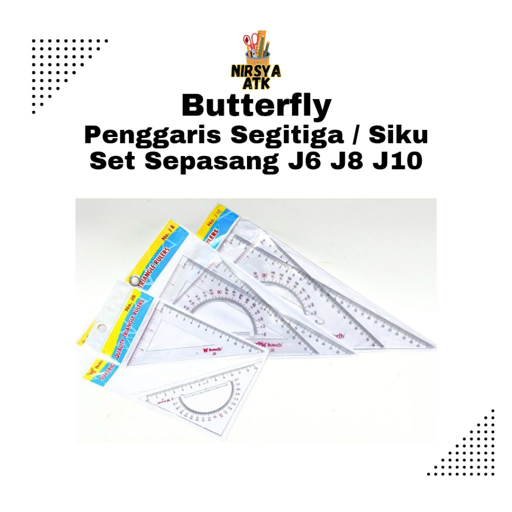 Butterfly Penggaris Segitiga / Siku Set Sepasang J6 J8 J10